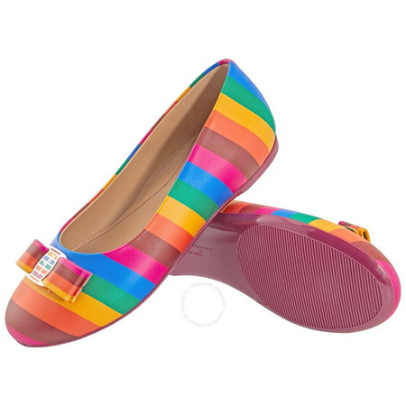 Ferragamo Kids Rainbow Stripe Ballerina Shoes, Brand Size 33 810225 706231