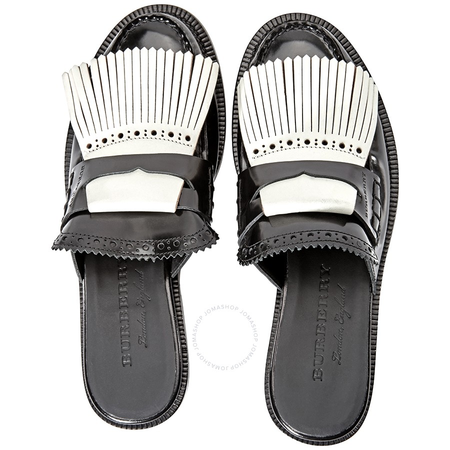 Burberry Ladies Black Fringe Leather Slipper 4071870