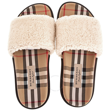 Burberry Ladies Vintage Check Natural Shearlin Kencot Slides 4075738