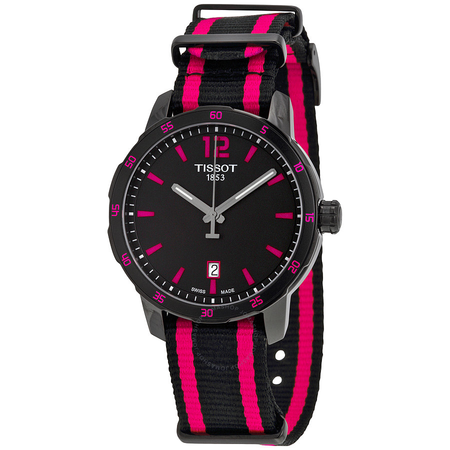 Tissot Quickster Black Dial Black and Hot Pink Nylon Ladies Watch T0954103705701 T095.410.37.057.01