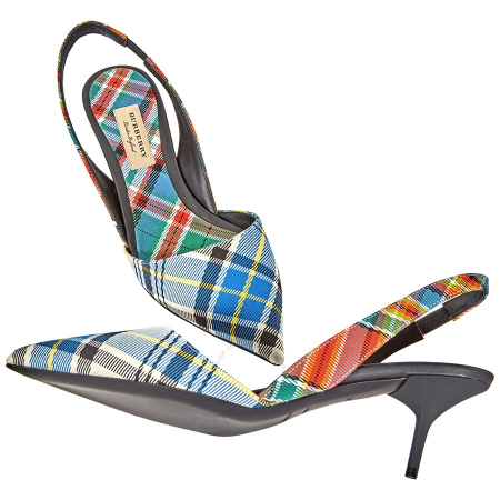 Burberry Ladies Orange Poppy Tartan Kitten Heels 4071849