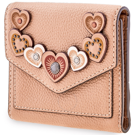 Coach Ladies Small Leather Wallet- Beige Hearts 29747 DKEQO