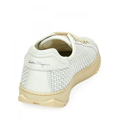 Salvatore Ferragamo Men's White Cube Woven Sneaker 02B619 711344