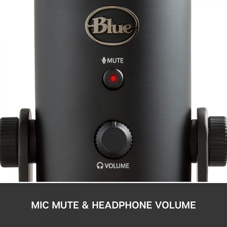 Blue Yeti USB Mic for Recording & Streaming on PC and Mac, 3 Condenser Capsules, 4 Pickup Patterns, Headphone Output and Volume Control, Mic Gain Control, Adjustable Stand, Plug & Play – Blackout