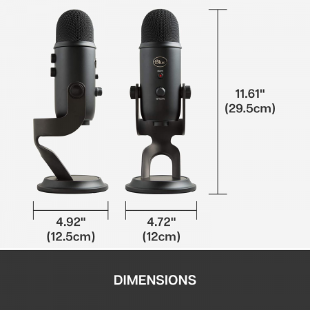 Blue Yeti USB Mic for Recording & Streaming on PC and Mac, 3 Condenser Capsules, 4 Pickup Patterns, Headphone Output and Volume Control, Mic Gain Control, Adjustable Stand, Plug & Play – Blackout