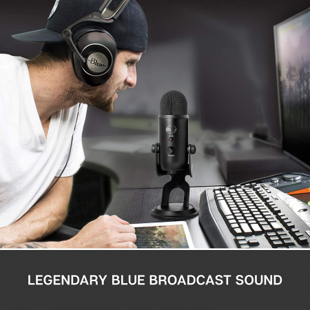 Blue Yeti USB Mic for Recording & Streaming on PC and Mac, 3 Condenser Capsules, 4 Pickup Patterns, Headphone Output and Volume Control, Mic Gain Control, Adjustable Stand, Plug & Play – Blackout