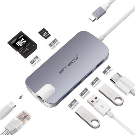 USB-C Hub Type C 8 trong 1 cho Macbook hiệu ANNBOS - USA.A030HH8 SILVER