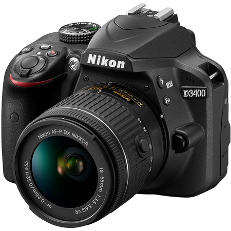 Nikon D3400 24.2 MP DSLR Camera + AF-P DX 18-55mm VR NIKKOR Lens Kit + Accessory Bundle 64GB SDXC Memory + SLR Photo Bag + Wide Angle Lens + 2x Telephoto Lens + Flash + Remote + Tripod+Filters (Black)