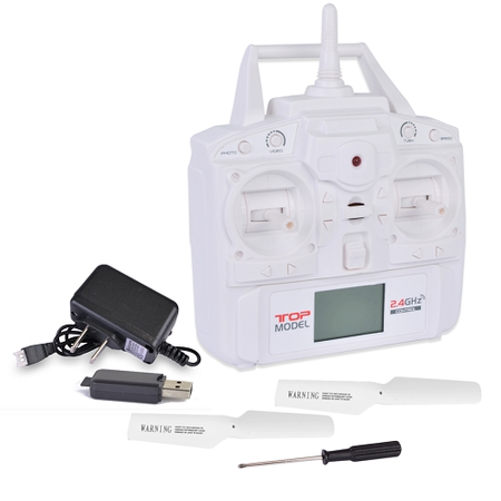 Quadcopter Drone (7.0") w/HD Camera, LED Lights & Flip - 2.4GHz 4-Ch/6-Axis Remote Contol & 1GB microSD Card (White)