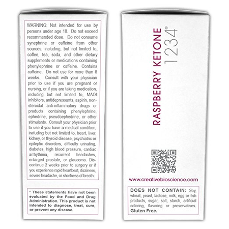 Giảm cân Creative Bioscience Raspberry Ketone 1234, 60 viên