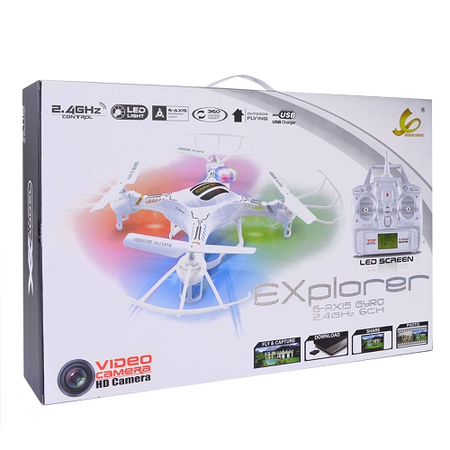 X118 Quadcopter Drone (7.5") w/Camera, LED Lights & Flip - 2.4GHz 6-Ch/6-Axis Remote Control w/1GB microSD Card (White)