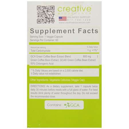Thực phẩm chức năng Creative Bioscience Bean Pure Extract Diet Supplement, Green Coffee, 60 viên