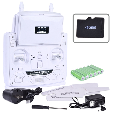 FPV Quadcopter Drone (11.5") w/HD Camera, LED Lights & Flip - 5.8GHz 6-Ch/6-Axis Remote Control w/LCD Display (White)