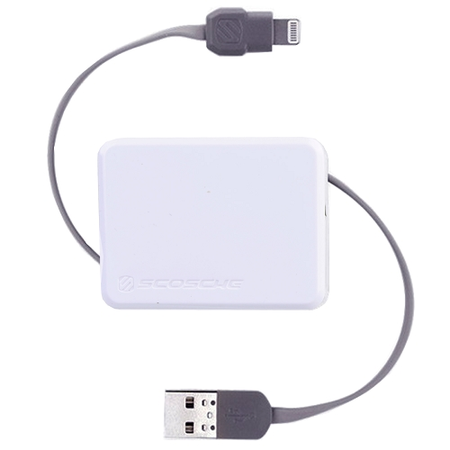 3' Scosche boltBOX Retractable MFI Lightning to USB Charge & Sync Cable for iPhone 5/6/6S, iPad Air (White)