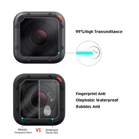 Tempered Glass Screen Protector for Gopro Hero 4 Session Hero 5 Session, Akwox 0.3mm 9H Hard Scratch-resistant Camera Lens Film