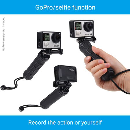 Stabilizing Hand Grip for GoPro Hero with Dual Mount, Tripod Adapter and Universal Phone Holder - Record Videos with 2 Different Camera Angles Simultaneously, Steady Shot Photography, Selfies