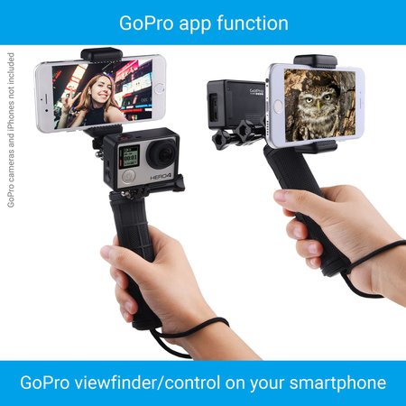 Stabilizing Hand Grip for GoPro Hero with Dual Mount, Tripod Adapter and Universal Phone Holder - Record Videos with 2 Different Camera Angles Simultaneously, Steady Shot Photography, Selfies