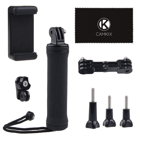Stabilizing Hand Grip for GoPro Hero with Dual Mount, Tripod Adapter and Universal Phone Holder - Record Videos with 2 Different Camera Angles Simultaneously, Steady Shot Photography, Selfies