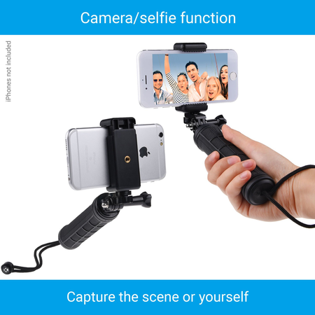 Stabilizing Hand Grip for GoPro Hero with Dual Mount, Tripod Adapter and Universal Phone Holder - Record Videos with 2 Different Camera Angles Simultaneously, Steady Shot Photography, Selfies