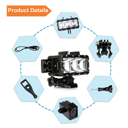 SHOOT Waterproof Diving Light High Power Dimmable LED Light Underwater Light for Gopro Hero 5/5S/4/4S/3+/3/2/SJCAM SJ4000/SJ5000/Xiaomi Yi with 1200mAh Built-in Rechargeable Battery Charging