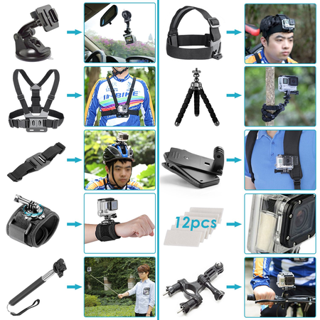 Neewer 50-In-1 Action Camera Accessory Kit for GoPro Hero Session/5 Hero 1 2 3 3+ 4 5 SJ4000 5000 6000 DBPOWER AKASO VicTsing APEMAN WiMiUS Rollei QUMOX Lightdow Campark And Sony Sports DV and More