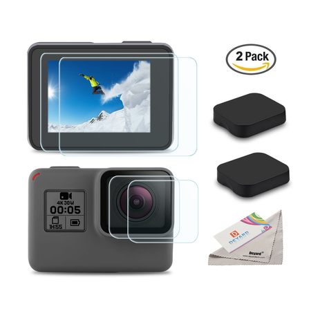 [2pcs] Deyard Ultra-Clear Tempered-Glass Screen and Lens Protector & Lens Cap Cover for GoPro Hero 5 Action Camera