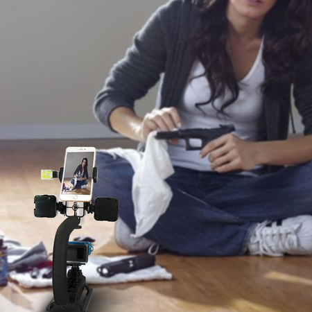 Fantaseal DC+DV+3-in-1 Camera Steadycam Mount Hand Grip C Stabilizer Bracket Low Position Shooting Rig w/3 Axis Hot Shoe Bubble Level +3 Axis Hot Shoe for Gopro/SJCAM/Garmin Virb + other cameras