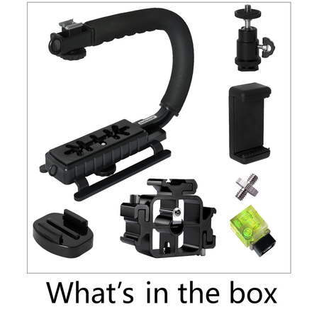Fantaseal DC+DV+3-in-1 Camera Steadycam Mount Hand Grip C Stabilizer Bracket Low Position Shooting Rig w/3 Axis Hot Shoe Bubble Level +3 Axis Hot Shoe for Gopro/SJCAM/Garmin Virb + other cameras