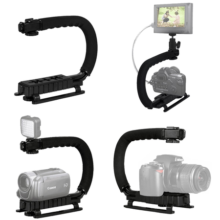 Fantaseal DC+DV+3-in-1 Camera Steadycam Mount Hand Grip C Stabilizer Bracket Low Position Shooting Rig w/3 Axis Hot Shoe Bubble Level +3 Axis Hot Shoe for Gopro/SJCAM/Garmin Virb + other cameras