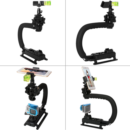 Fantaseal DC+DV+3-in-1 Camera Steadycam Mount Hand Grip C Stabilizer Bracket Low Position Shooting Rig w/3 Axis Hot Shoe Bubble Level +3 Axis Hot Shoe for Gopro/SJCAM/Garmin Virb + other cameras