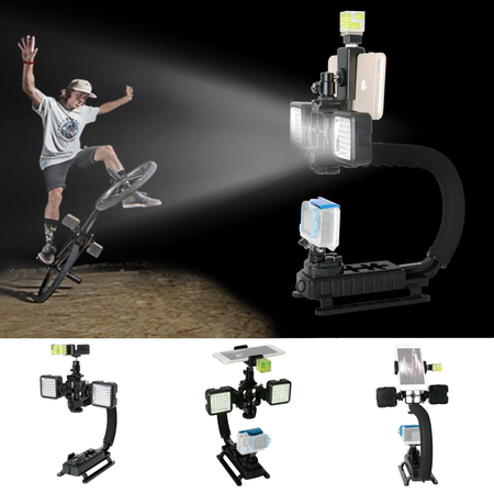 Fantaseal DC+DV+3-in-1 Camera Steadycam Mount Hand Grip C Stabilizer Bracket Low Position Shooting Rig w/3 Axis Hot Shoe Bubble Level +3 Axis Hot Shoe for Gopro/SJCAM/Garmin Virb + other cameras