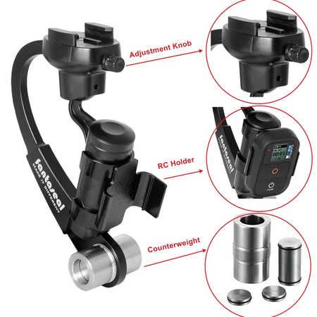 Fantaseal 3-Axis Inertia Gyro Stabilizer w/ GoPro Remote Control Holder Clip for GoPro Grip Handle GoPro Stabilizer GoPro Gimbal for GoPro Hero 4 / Session / 3+/3-Black