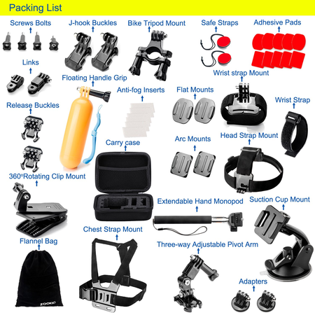 Bộ phụ kiện Zookki Accessories Kit for GoPro Hero 5 4 3+ 3 2 1 Black Silver SJ4000 SJ5000 SJ6000