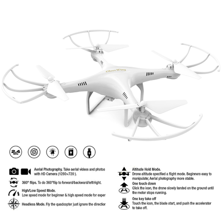 Cheerwing CW4 RC Drone with 720P HD Camera 2.4Ghz RC Quadcopter with Altitude Hold Mode and One Key Take Off Landing Plus Bonus Battery