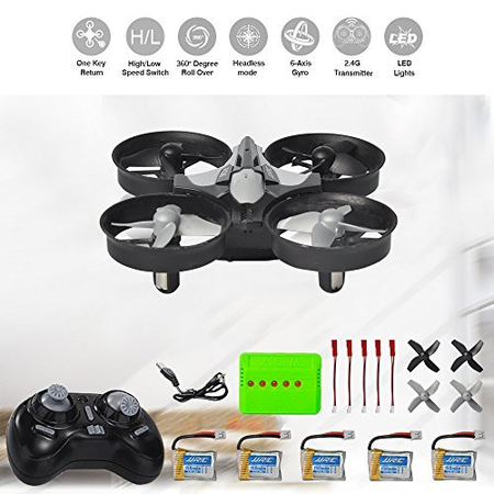 MysteryStone H36 Mini Quadcopter Drone RTF 2.4G 4CH 6 Axis Eversion with Headless Mode One Key Return, Remote Control UFO Nano Quadcopter with Four Extra Batteries and 5 in 1 Charger (Grey and Black)