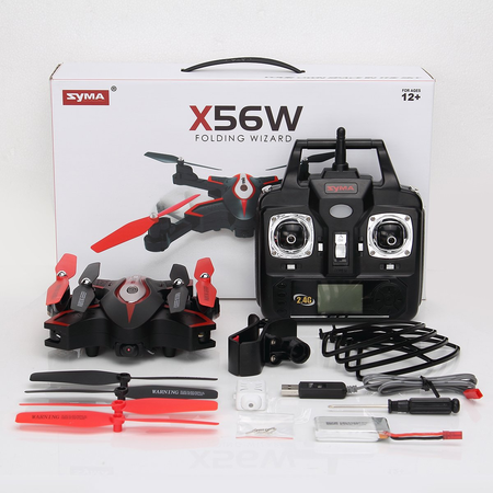 DoDoeleph Syma X56W RC Drone Foldable Quadcopter With HD Wifi Camera and Live Video 4 Channel Headless Mode Altitude Hold One Key Take off Landing UAV Black