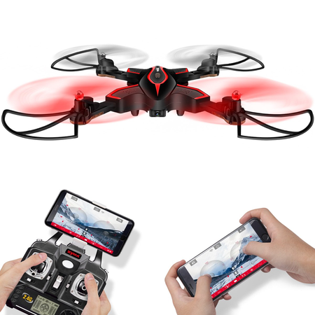 DoDoeleph Syma X56W RC Drone Foldable Quadcopter With HD Wifi Camera and Live Video 4 Channel Headless Mode Altitude Hold One Key Take off Landing UAV Black