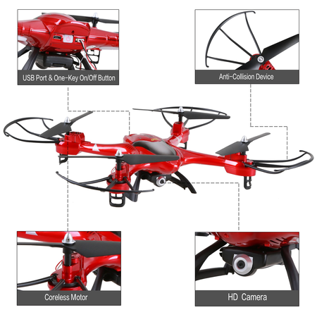 Holy Stone HS200 FPV RC Drone with HD Wifi Camera Live Feed 2.4GHz 4CH 6-Axis Gyro Quadcopter with Altitude Hold, Gravity Sensor and Headless Mode RTF Helicopter, Color Red