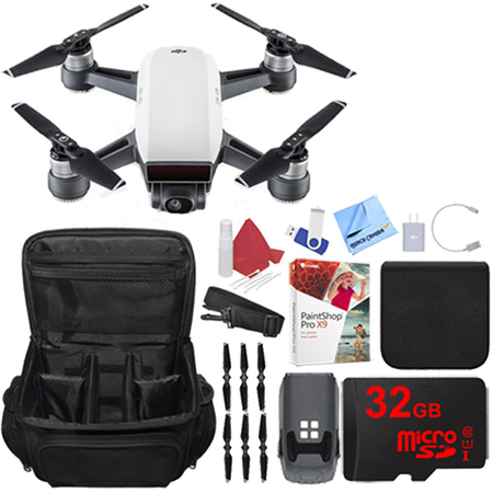 DJI Spark Alpine White Quadcopter Drone 32GB Photo Expedition Bundle