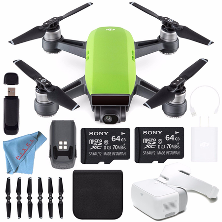 DJI Spark Quadcopter (Meadow Green) CP.PT.000734 + Sony 64GB microSDXC + Card Reader + Fibercloth + DJI Goggles FPV Headset CP.PT.000672 Bundle