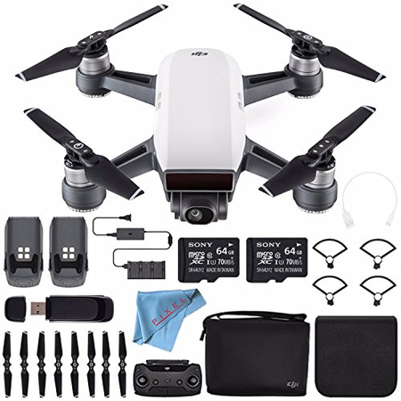 DJI Spark Fly More Combo (Alpine White) CP.PT.000899 + Sony 64GB microSDXC + Card Reader + Fibercloth Bundle