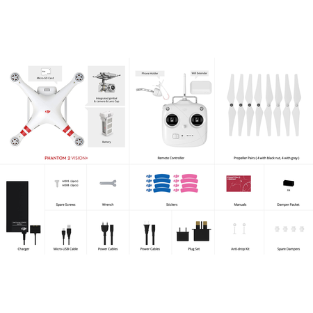 DJI Phantom 2 Vision+ V3.0 Quadcopter with FPV HD Video Camera and 3-Axis Gimbal (White)