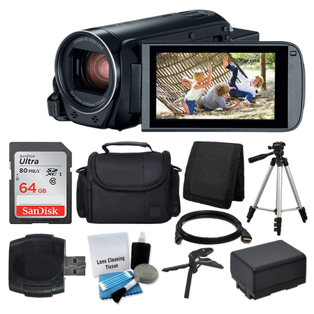 Canon VIXIA HF R800 Camcorder (Black) + SanDisk 64GB Memory Card + Digital Camera/Video Case + Extra Battery BP-727 + Quality Tripod + Card Reader + Tabletop Tripod/Handgrip + Deluxe Accessory Bundle