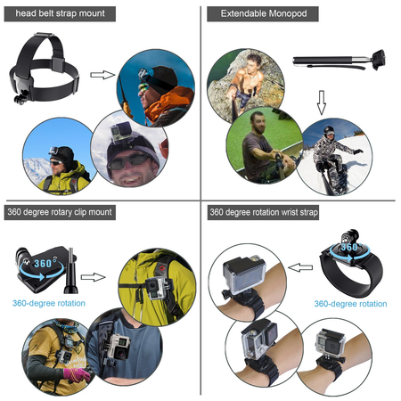 Leknes Common Outdoor Sports Bundle for SJ4000/SJ5000/SJ6000 and GoPro Hero 5/ 5 Session/4/3+/3/2/1 Cameras DBpower Akaso Xiaomi Yi Apeman Wimius