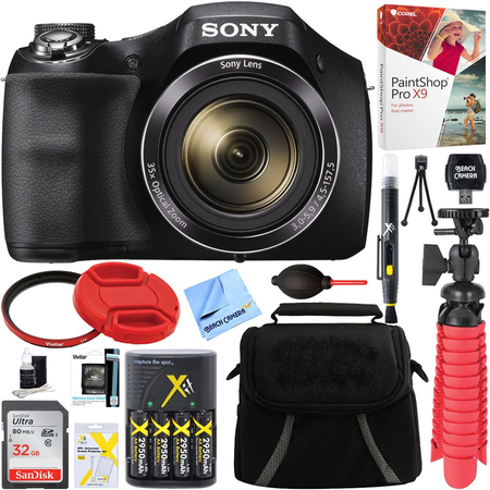 Sony Cyber-shot DSC-H300 Black Digital Camera + 32GB Memory Card, Battery & Accessory Bundle