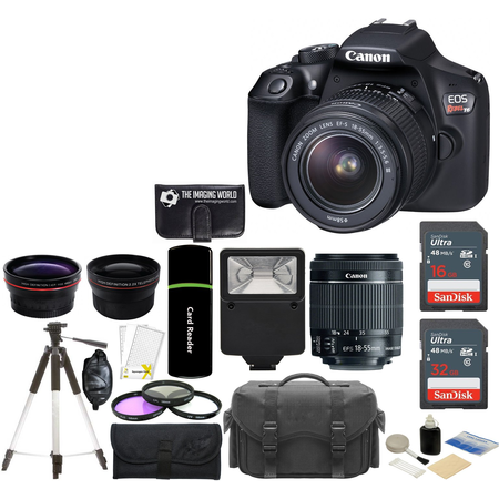 Canon EOS Rebel T6 18MP Wi-Fi DSLR Camera with 18-55mm IS II Lens + SanDisk 32GB & 16GB Card + Wide Angle Lens + Telephoto Lens + Flash + Grip + Tripod - 48GB Deluxe Accessories Bundle