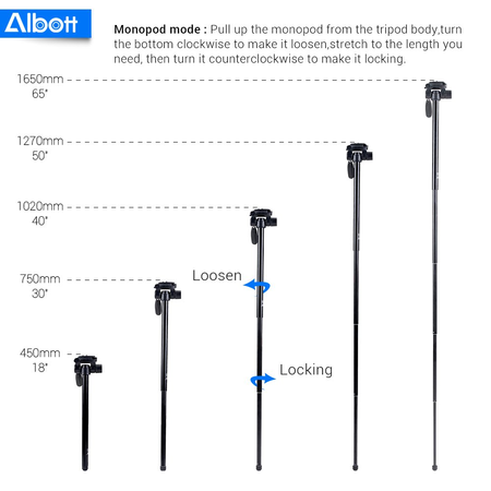 Albott 70" Travel Portable DSLR Camera Tripod Monopod Flexible Head for Canon Nikon with Carry Bag