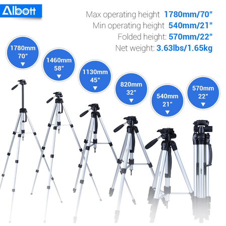 Albott 70" Travel Portable DSLR Camera Tripod Monopod Flexible Head for Canon Nikon with Carry Bag