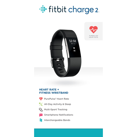 Fitbit Charge 2 Heart Rate + Fitness Wristband, Black, Large (US Version)