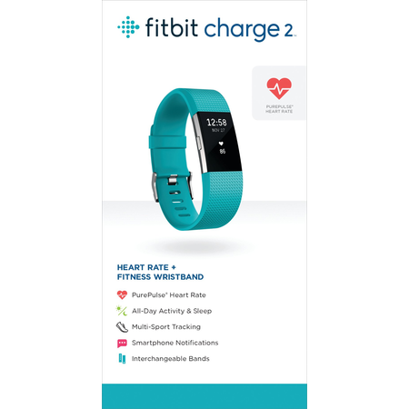 Fitbit Charge 2 Heart Rate + Fitness Wristband, Teal, Small (US Version)